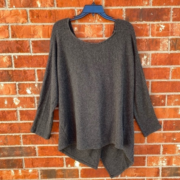 1. State Womens Large Gray Twist Vback Waffle Knit Sweater - Picture 2 of 11
